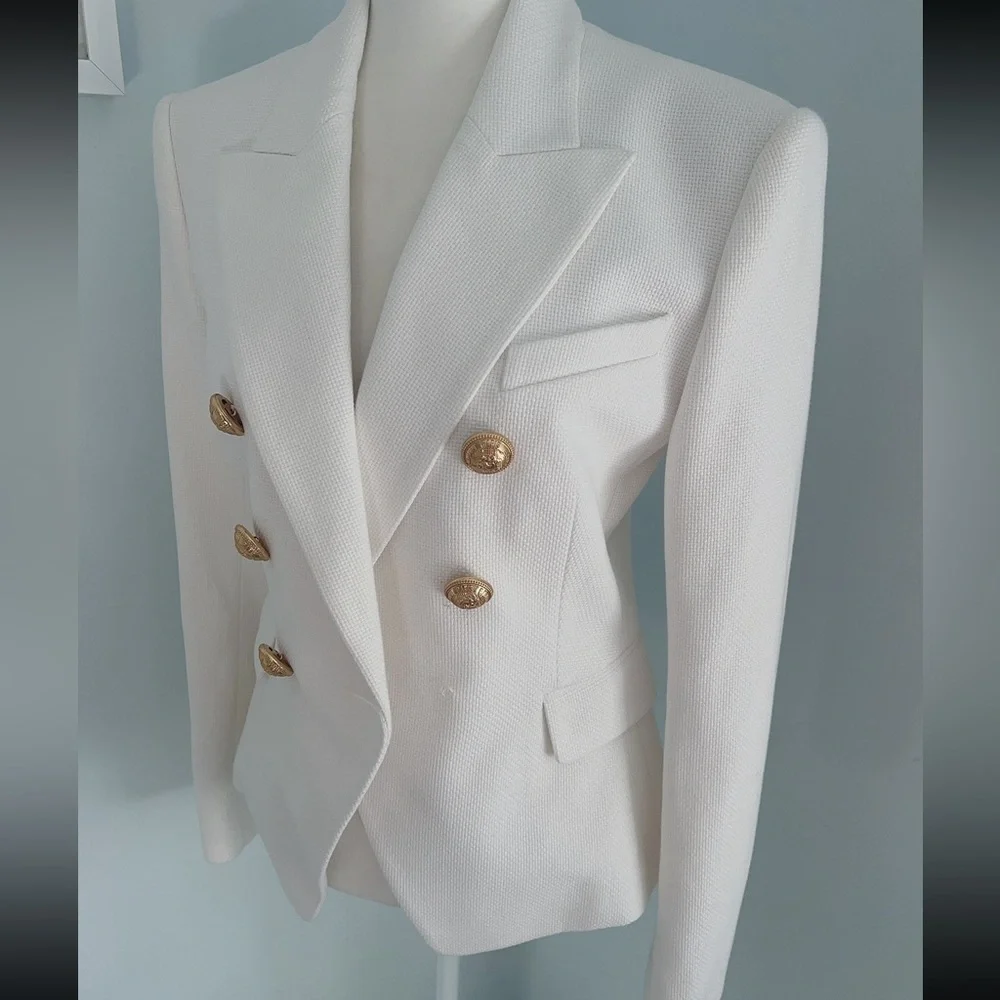 BALMAIN Double-Breasted Piqué Blazer - Picture 8 of 13